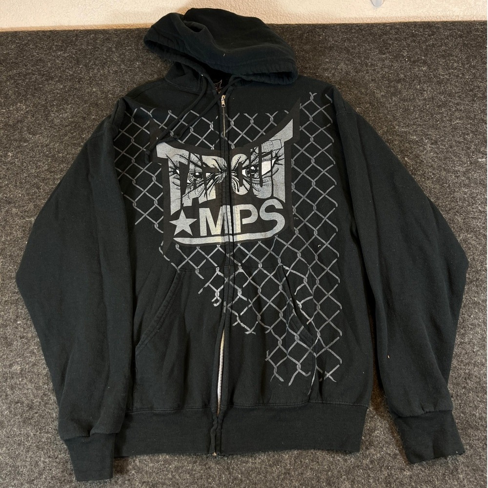 Tapout MPS Hoodie Mens Large Black Fleece Graphic Sweatshirt Skateboarding Y2K
